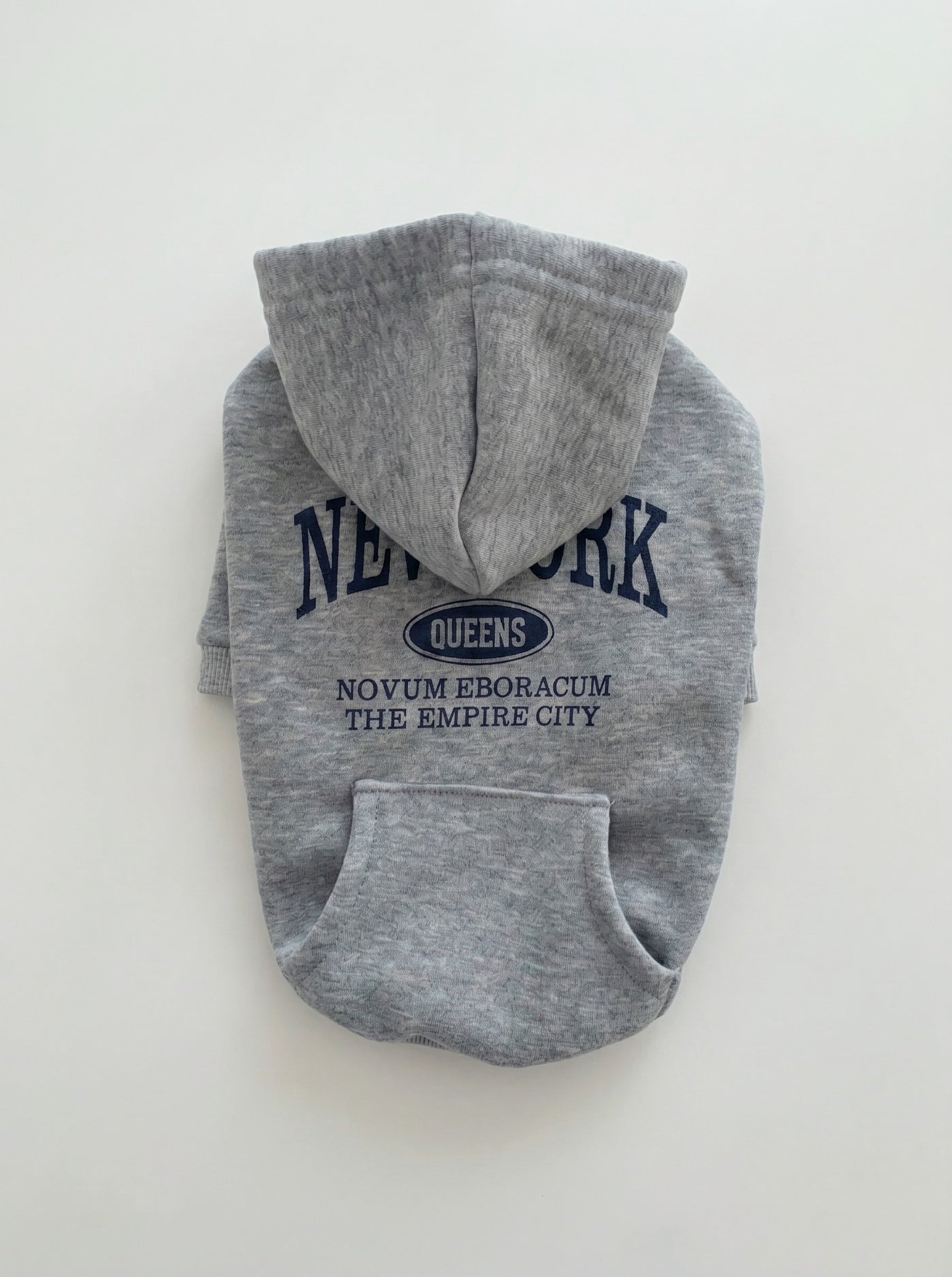 NY dog hoodie in grey flat lay – Malpetit