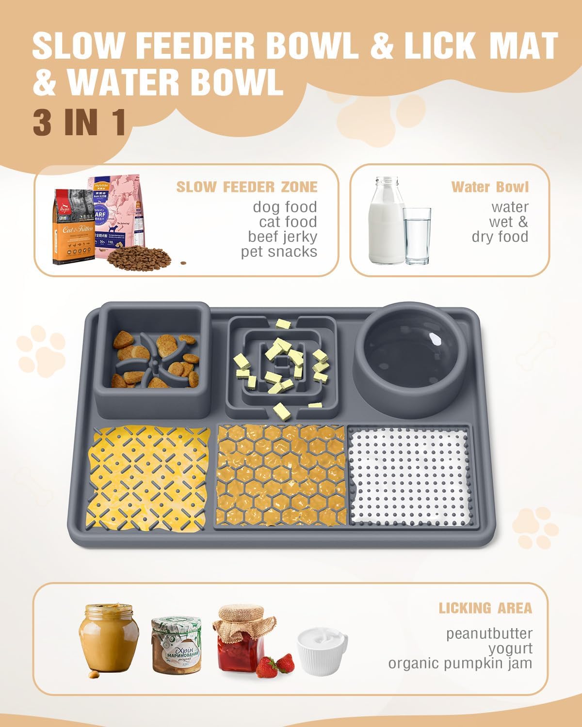 Lick mat 3-in-1 slow feeder water bowl licking zones – Malpetit