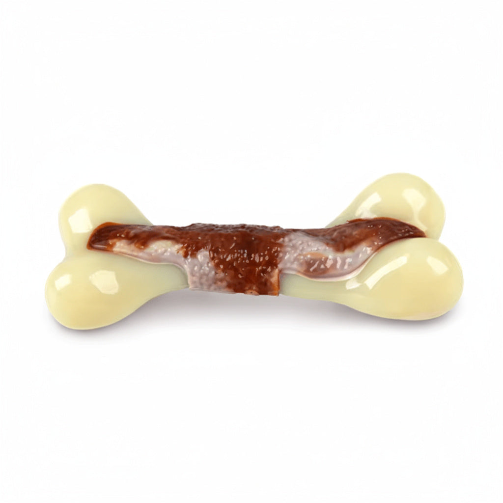 Beef-scented bone chew toy product close-up – Malpetit