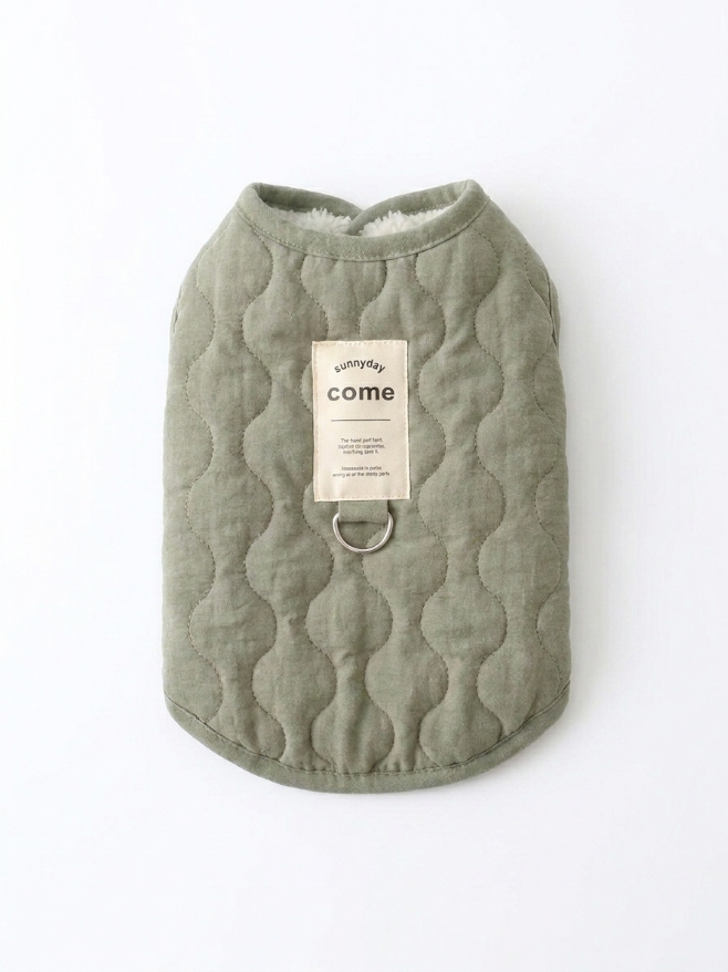 Sage dog vest in khaki back view with sunnyday hangtag flat lay – Malpetit
