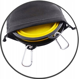 Yellow foldable bowl in travel pouch with carabiner – Malpetit