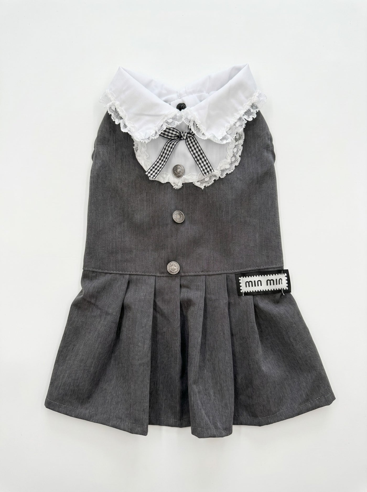 Miu Paw dog dress in grey flat lay – Malpetit