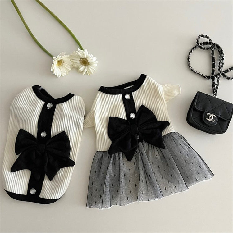 Giselle dog suit and dress in white flat lay with bow details – Malpetit