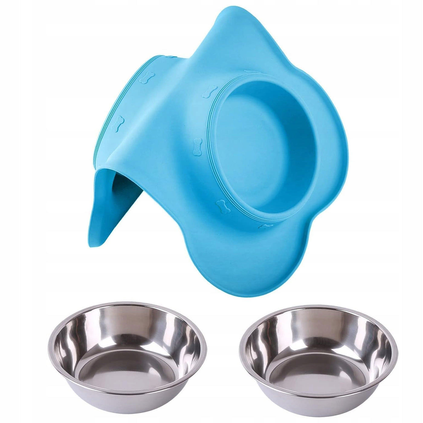 Double travel bowl set with silicone mat and stainless steel bowls – Malpetit
