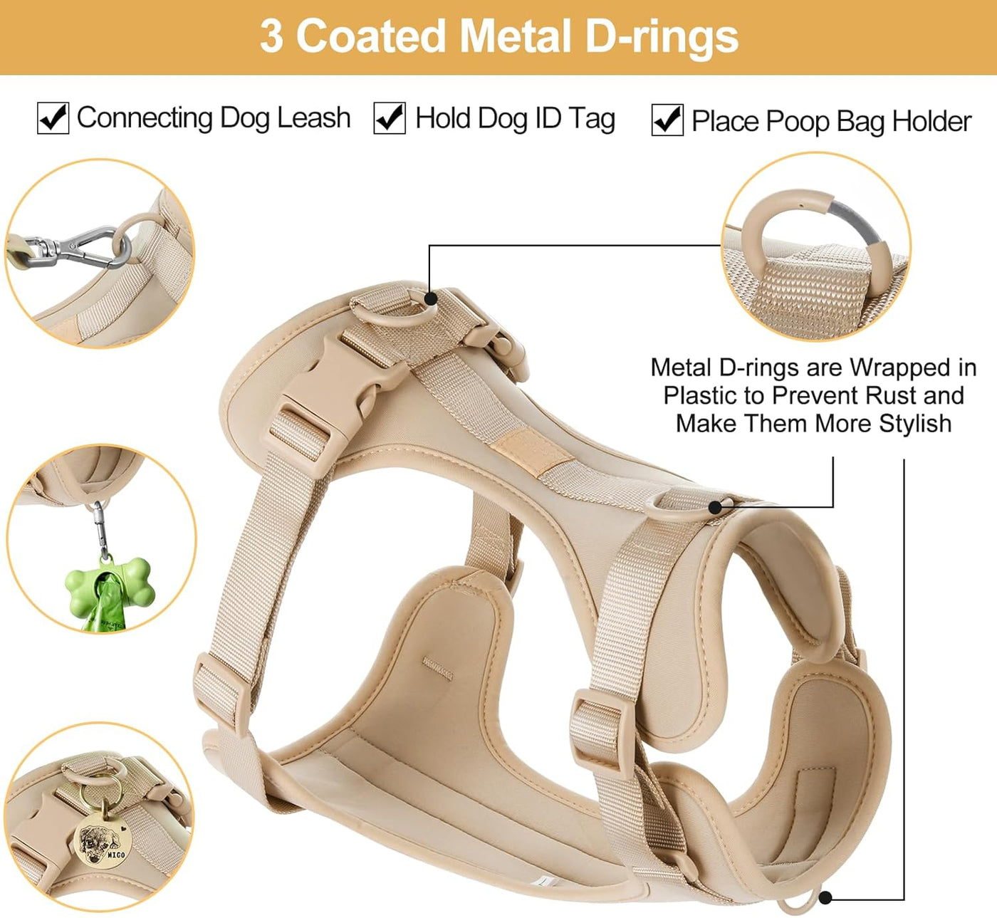 Beige harness three metal D-rings feature – Malpetit