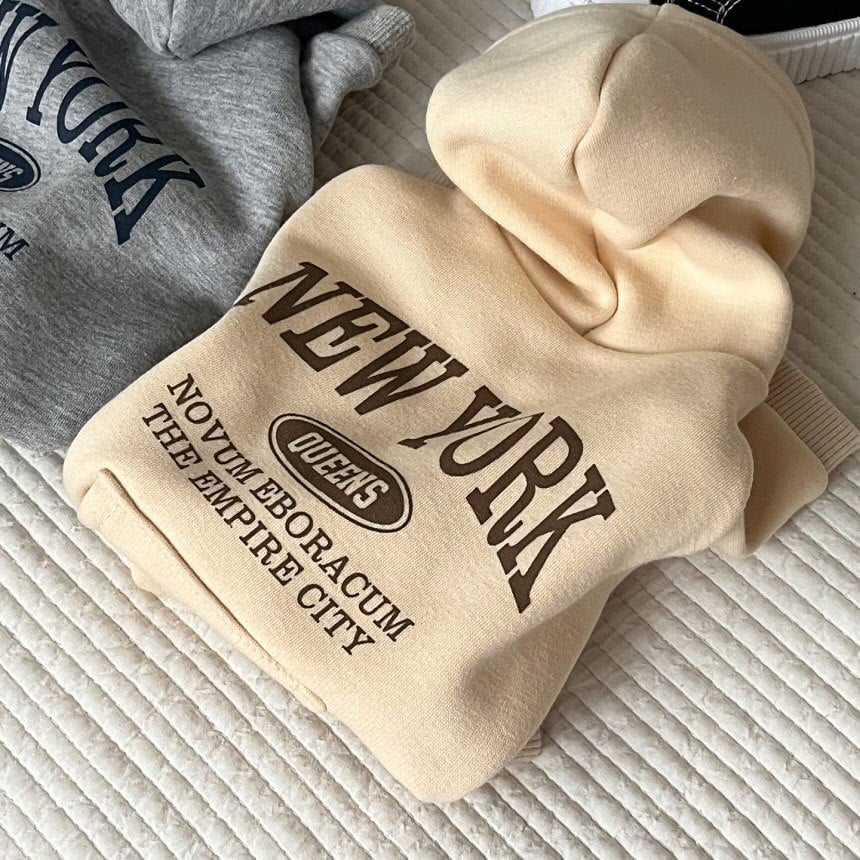 NY dog hoodie in beige folded back detail – Malpetit