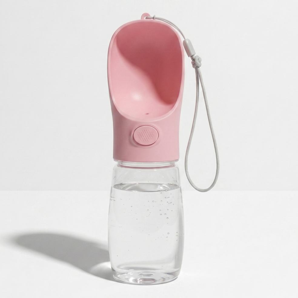 Portable pink dog water bottle 450ml with built-in bowl dispenser – Malpetit
