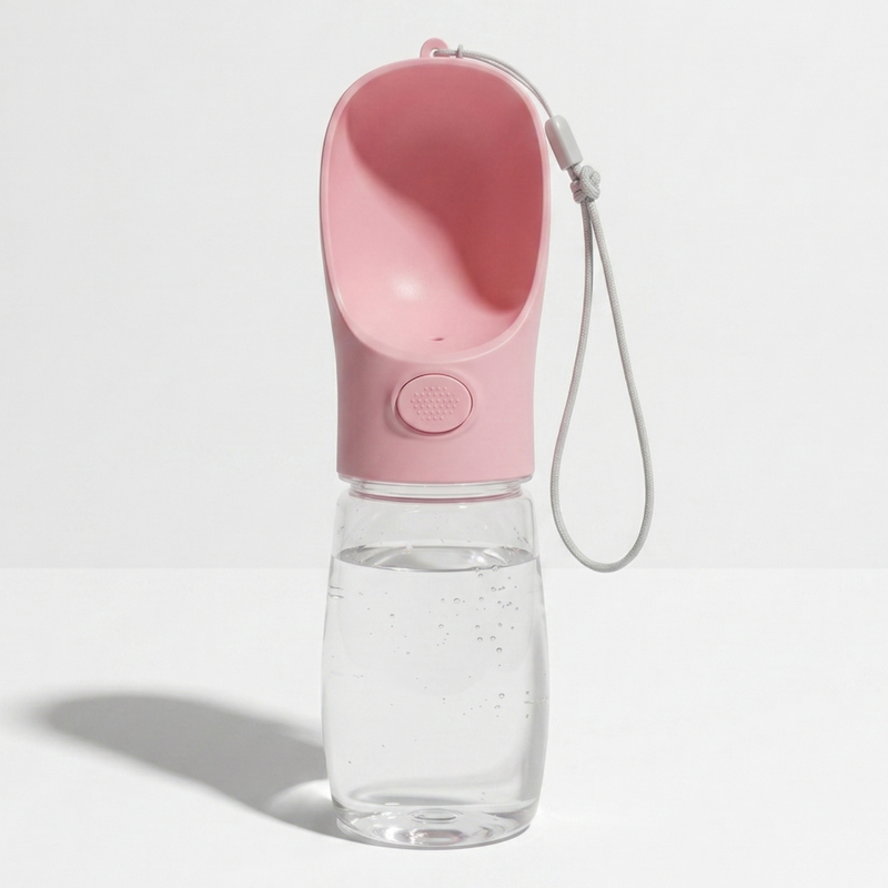 Portable pink dog water bottle 450ml with built-in bowl dispenser – Malpetit