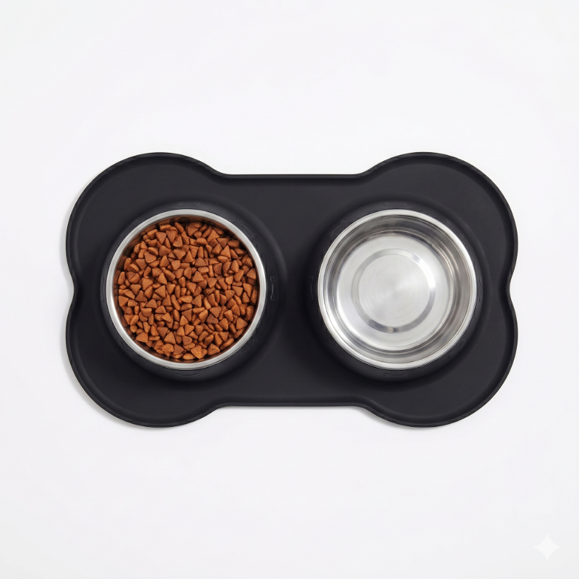 Black double travel bowl set top view – Malpetit