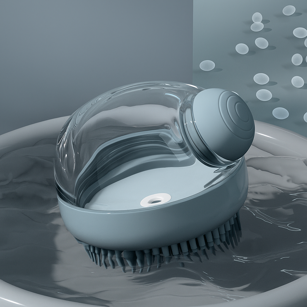Grey silicone bath brush stylized in water render – Malpetit