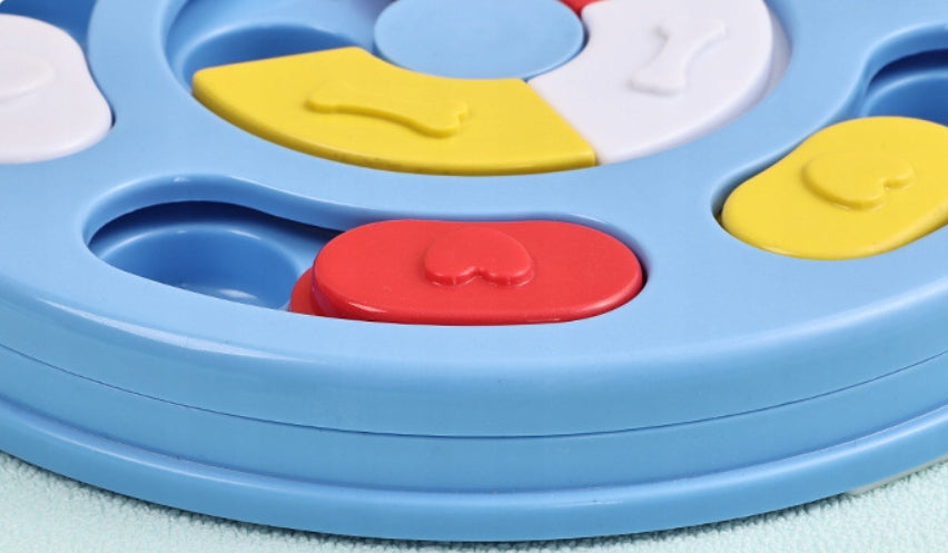 Interactive treat puzzle toy colorful sliding flaps close-up – Malpetit