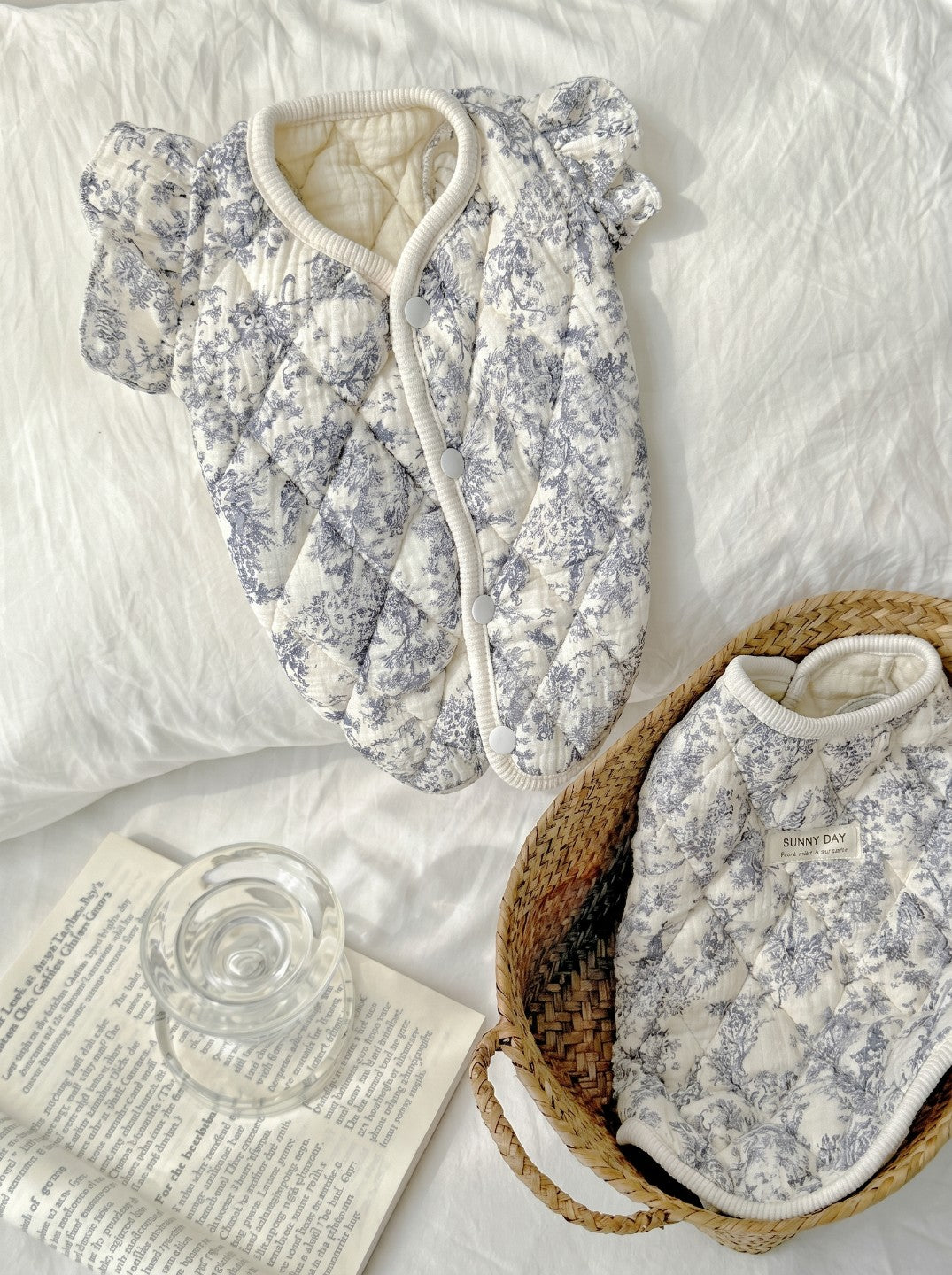 Lady Di dog vest in white styled flat lay – Malpetit