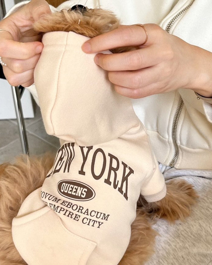 NY Dog Hoodie – Beige