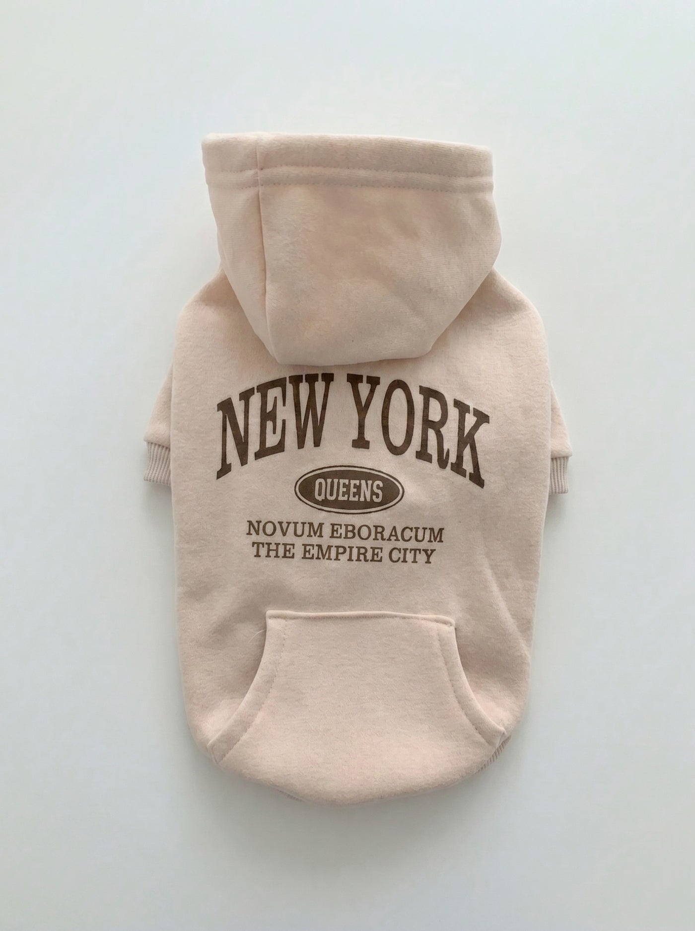 NY dog hoodie in beige flat lay – Malpetit