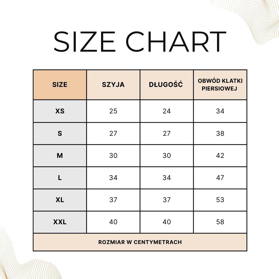 Slogan print knit dog sweater size chart in centimetres – Malpetit