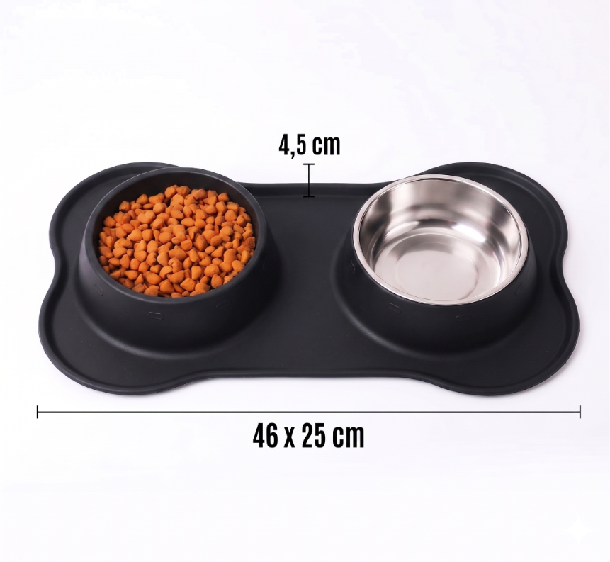 Black double travel bowl set dimensions 46 x 25 cm – Malpetit