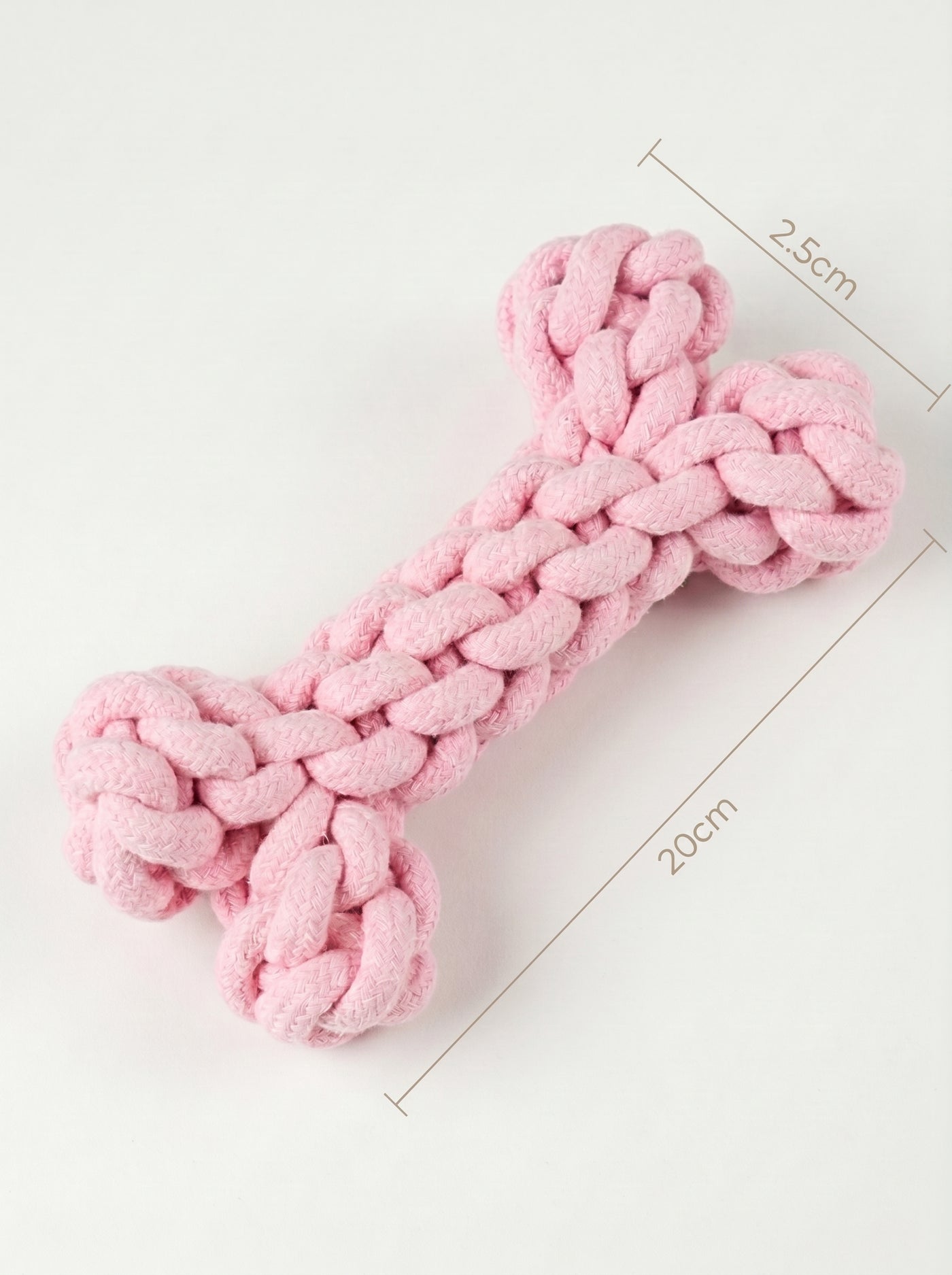Pink cotton rope bone dog toy size reference – Malpetit