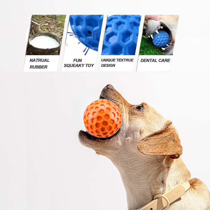 Orange durable squeaky rubber ball features overview – Malpetit