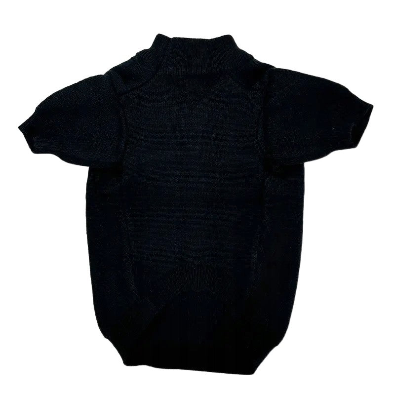 Slogan print knit dog sweater in black back view flat lay – Malpetit