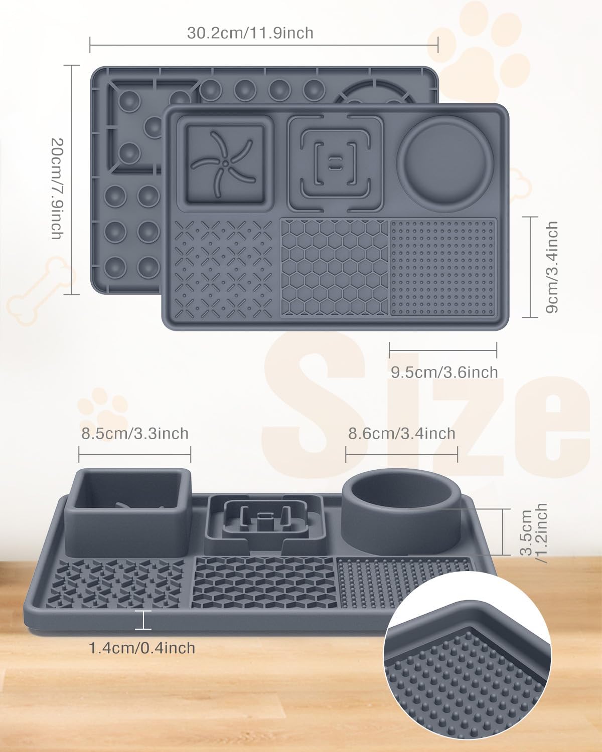 Lick mat dimensions 30 x 20 cm with section sizes – Malpetit