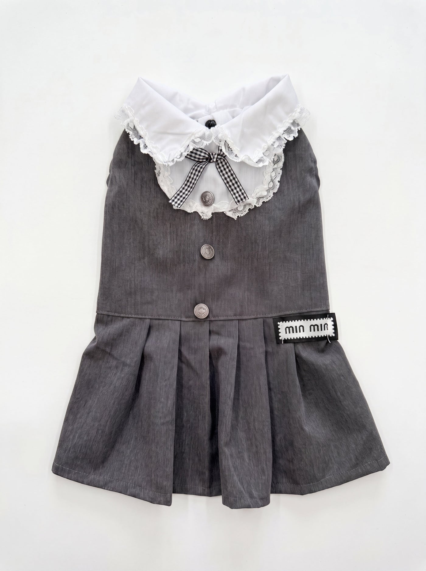 Miu Paw dog dress in grey flat lay – Malpetit
