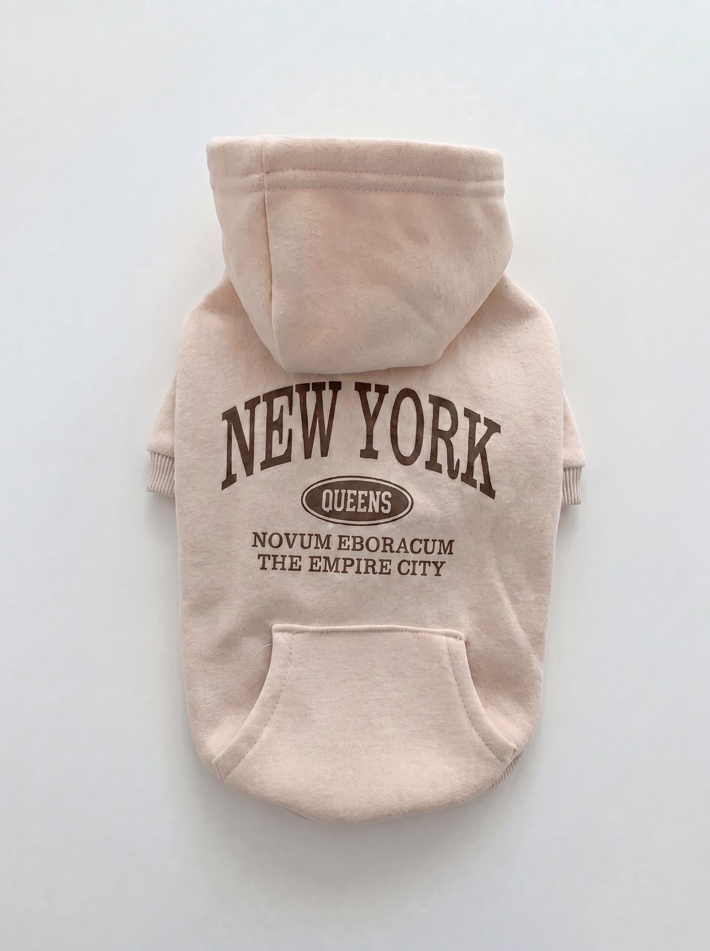 NY dog hoodie in beige flat lay – Malpetit