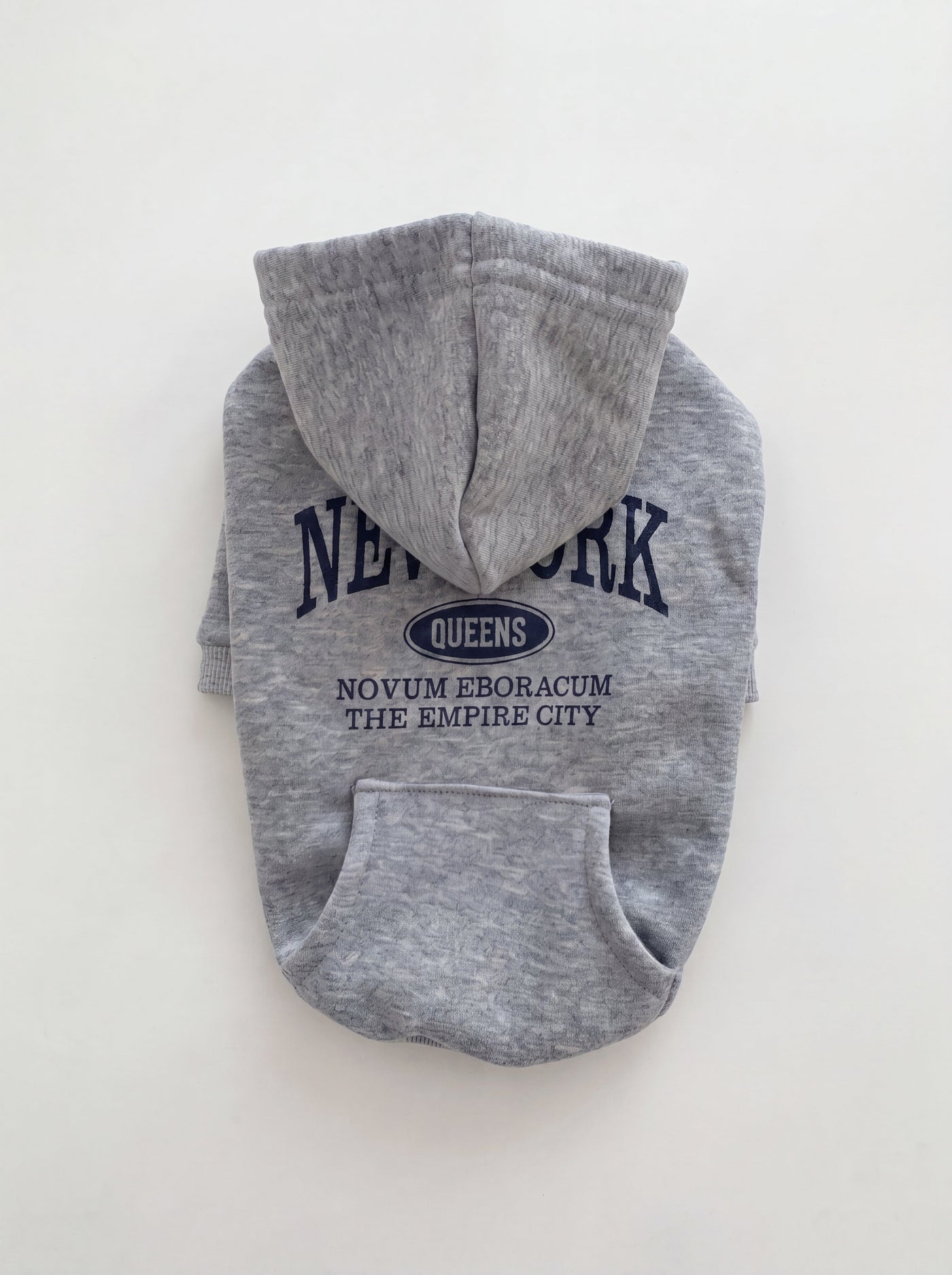 NY dog hoodie in grey flat lay – Malpetit