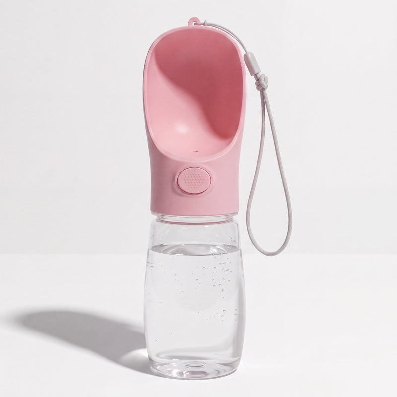 Portable pink dog water bottle 450ml with built-in bowl dispenser – Malpetit