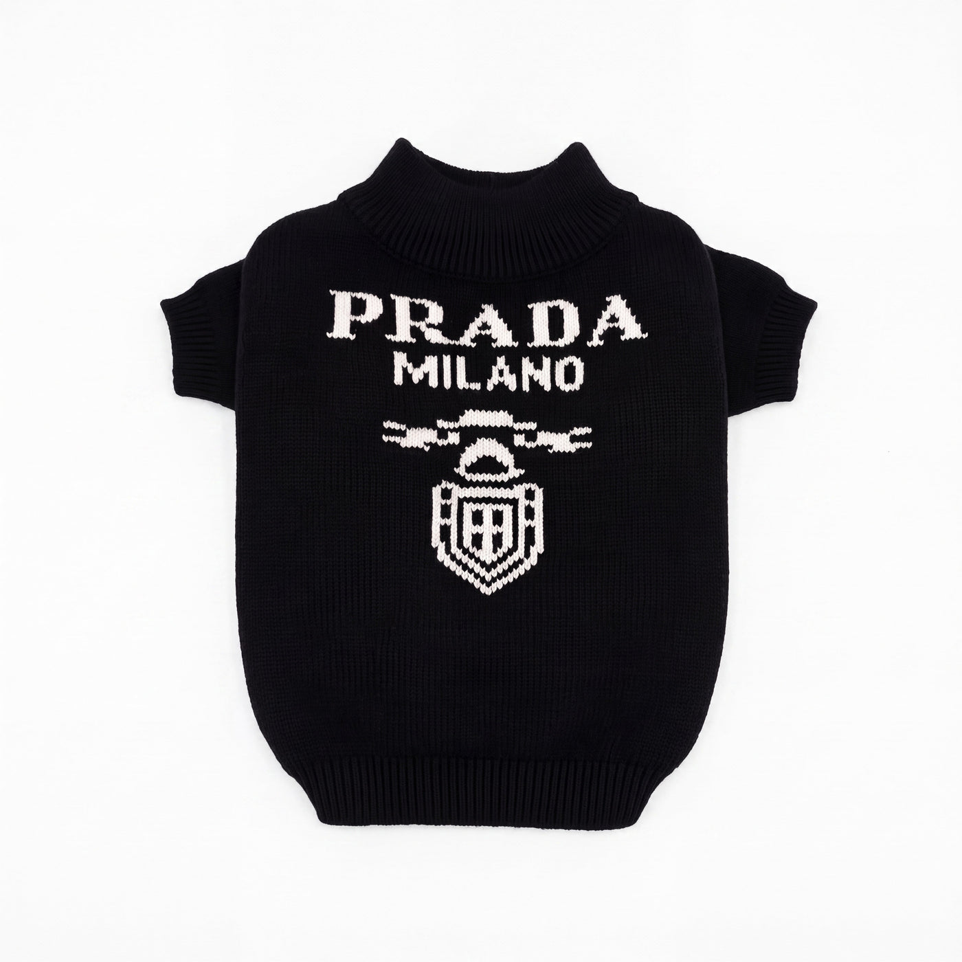 Slogan print knit dog sweater in black front flat lay – Malpetit