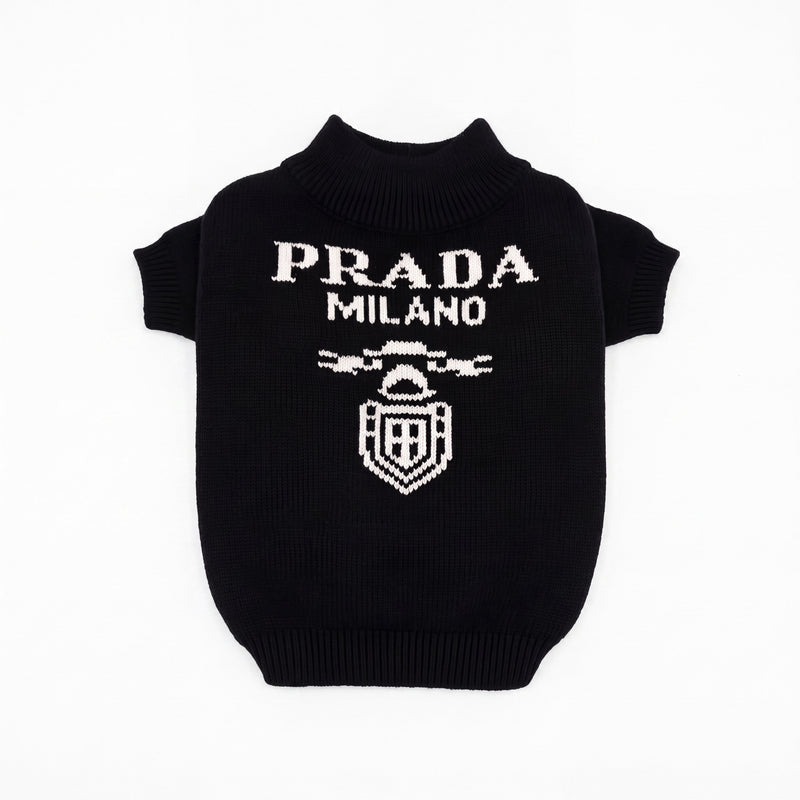 Slogan print knit dog sweater in black front flat lay – Malpetit