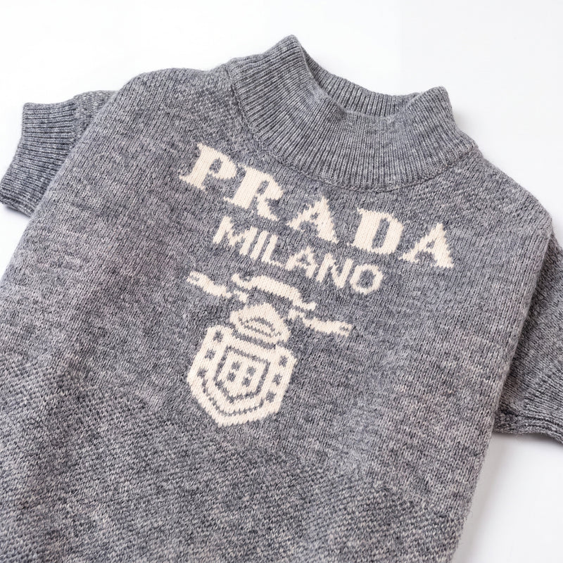 Slogan print knit dog sweater in grey – Malpetit