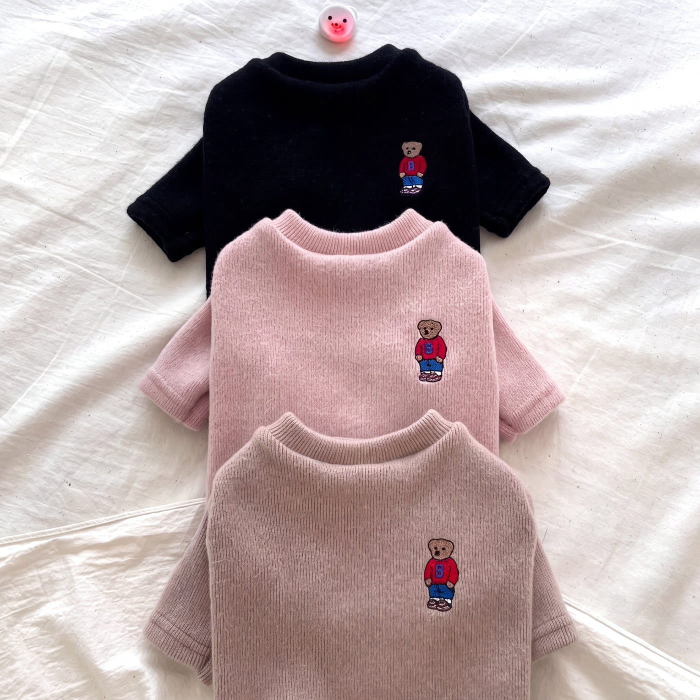 Sunday dog polo sweater colour range flat lay with black – Malpetit