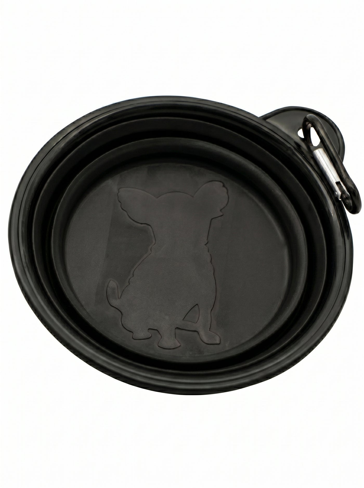 Black foldable travel bowl folded flat with dog silhouette – Malpetit